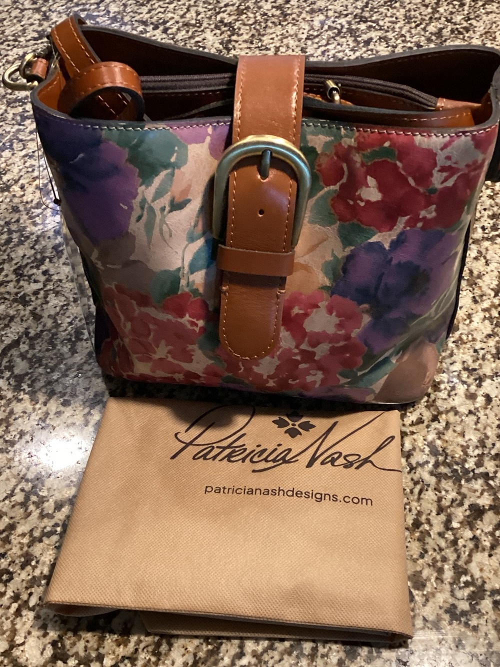 Patricia Nash Floral Leather Crossbody in Brown and Multi
